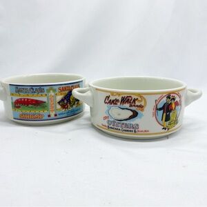 Vintage Advertising White Ceramic Soup Chili Bowls Shrimp Oysters Set of 2